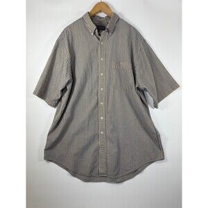 Vintage Lands End Direct Merchants Shirt Mens XL Tall Blue Tan Seersucker Preppy